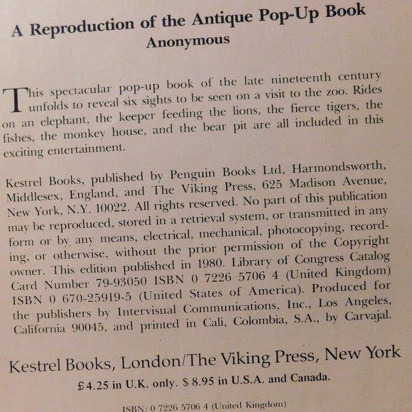 A Day in the Zoo A Reproduction of an Antique Pop-Up Book Vintage - Picture 5 of 16